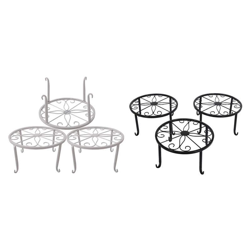 

6 Pcs Metal Potted Plant Stand Floor Flower Pot Rack Decorative Pot Garden Container Round Supports Rack Black & White
