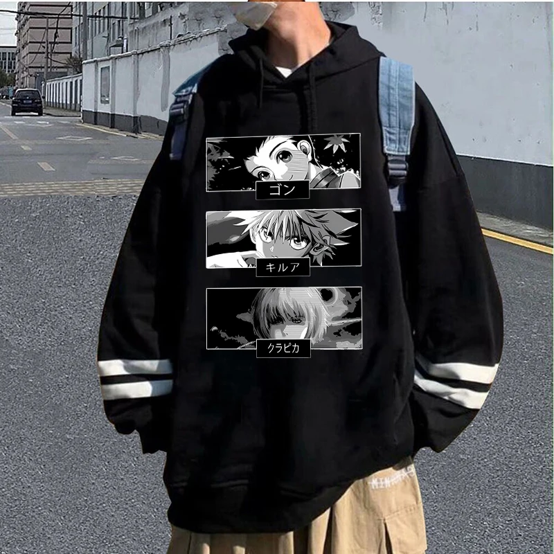 

Streetwear Hunter Manga Hoodies Trendy Hoodie Men's Striped Sleeve Sweatshirt Hoodies Fleece Tops Hunter×Hunter Anime Clothes