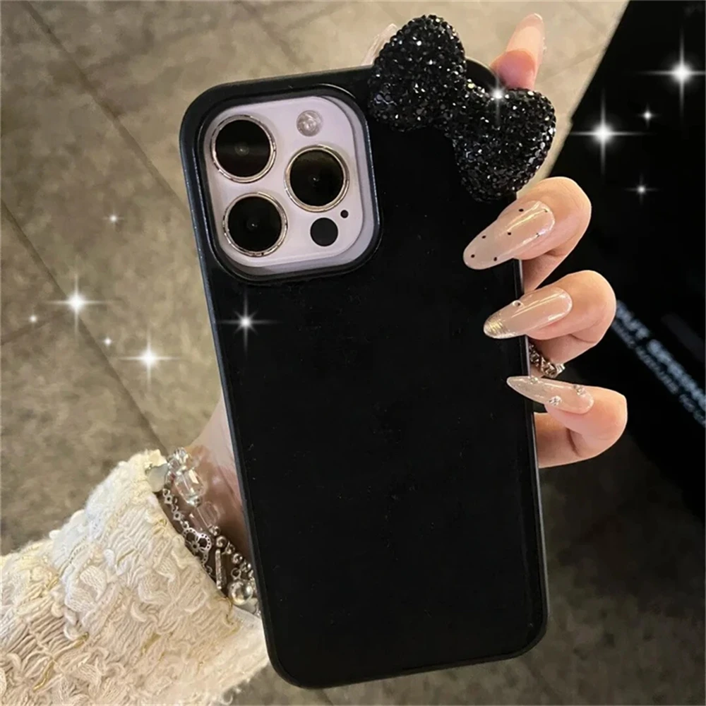 Фото Чехол с блестящим 3D бантом и диаметром для iPhone 16, 15, 13, 12, 11 Pro Max 15 Plus 13 Mini X XR XS 7, 8 SE2, милый мягкий чехол для корейской девушки №1
