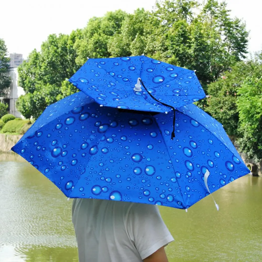 

Umbrella Hat Head Mounted Heat Dissipation Double-Layer Rainproof Folding Anti-UV Fishing Umbrella Cap for Outdoor