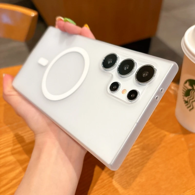 Ультратонкий матовый прозрачный Магнитный чехол для телефона Samsung S23 S22 S24 Ultra Plus