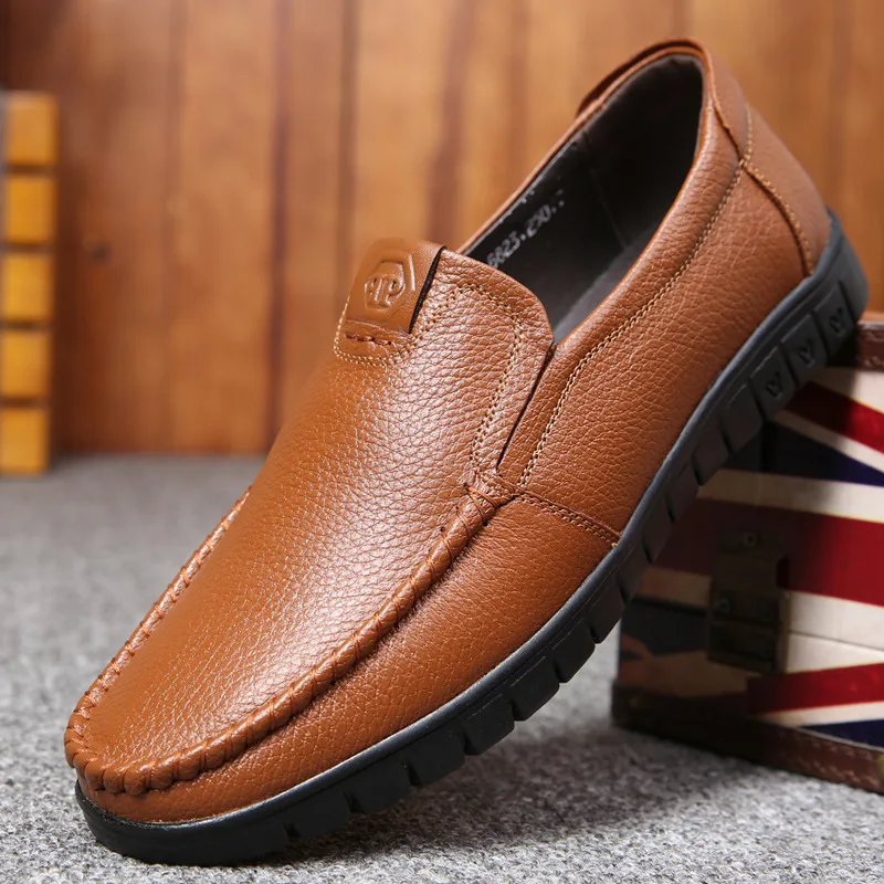 Мужские кожаные мокасины коричневые или черные повседневные туфли из дышащего