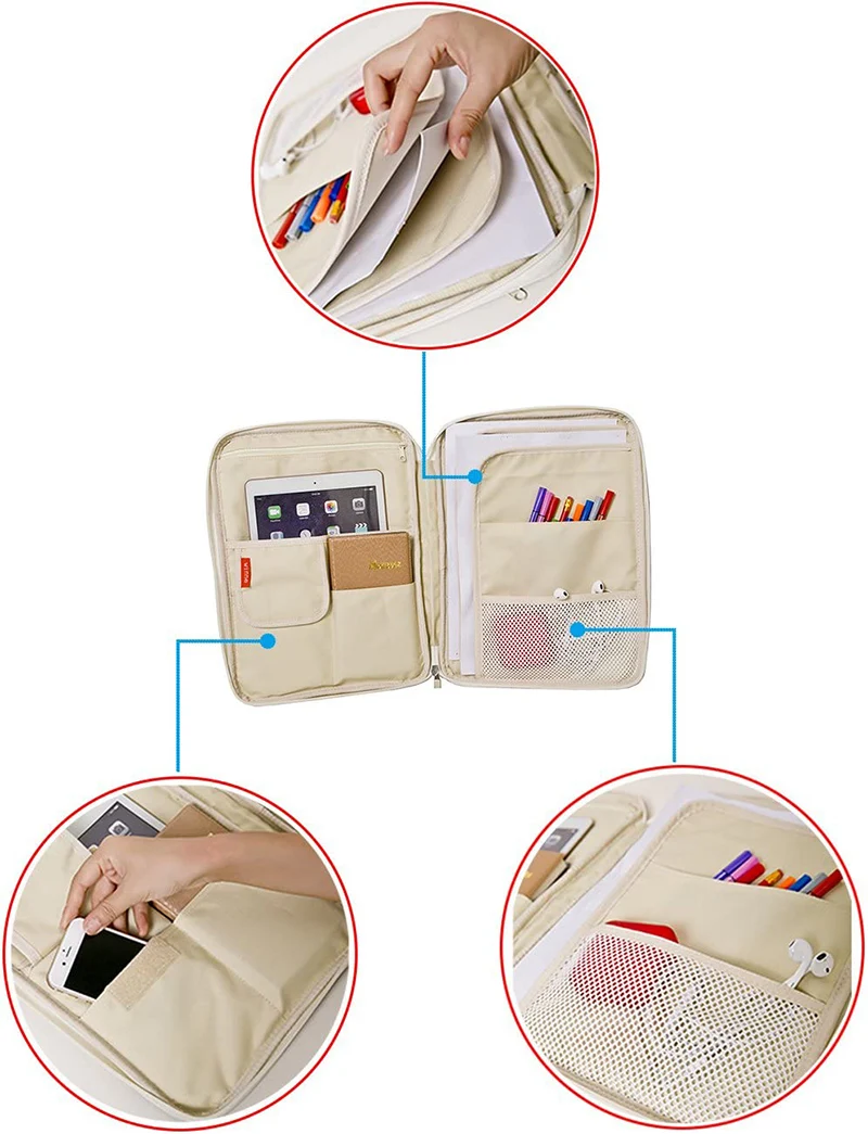 A4 Document Bags Portfolio Organizer Waterproof Business File Holder Travel Document Bags for Office Ipad Pen Notebooks