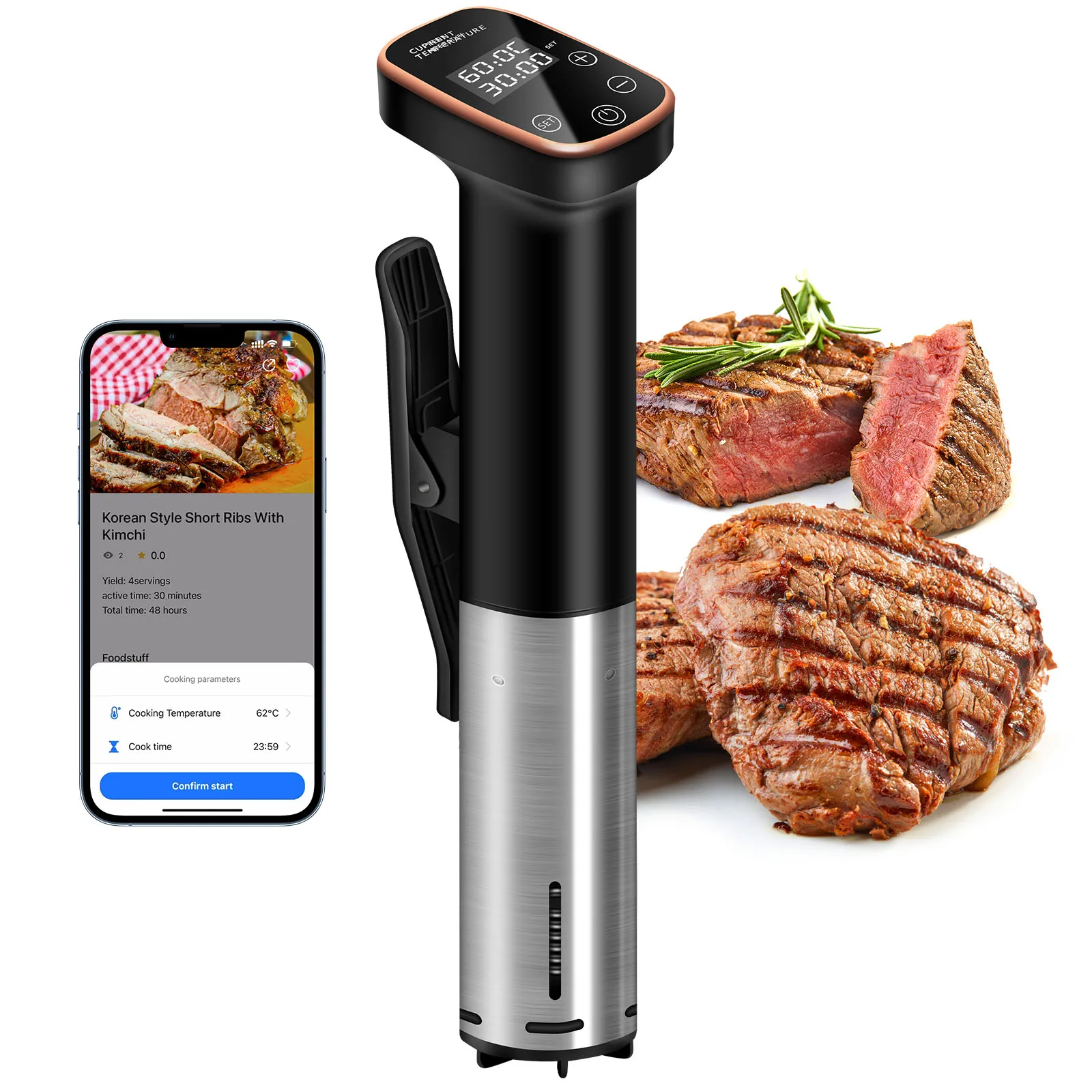 

US Plug Vacuum Sous Vide Cooker Immersion Circulator Accurate Cooking WI-FI Control 1100W Heater Accurate Temperature