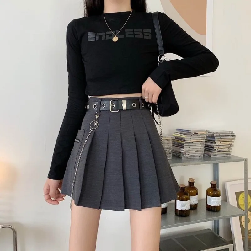 

2022 Spring New Korean Version of Thin Pleated Skirt All-match Black Anti-glare High Waist A-line Irregular Tailoring Skirt