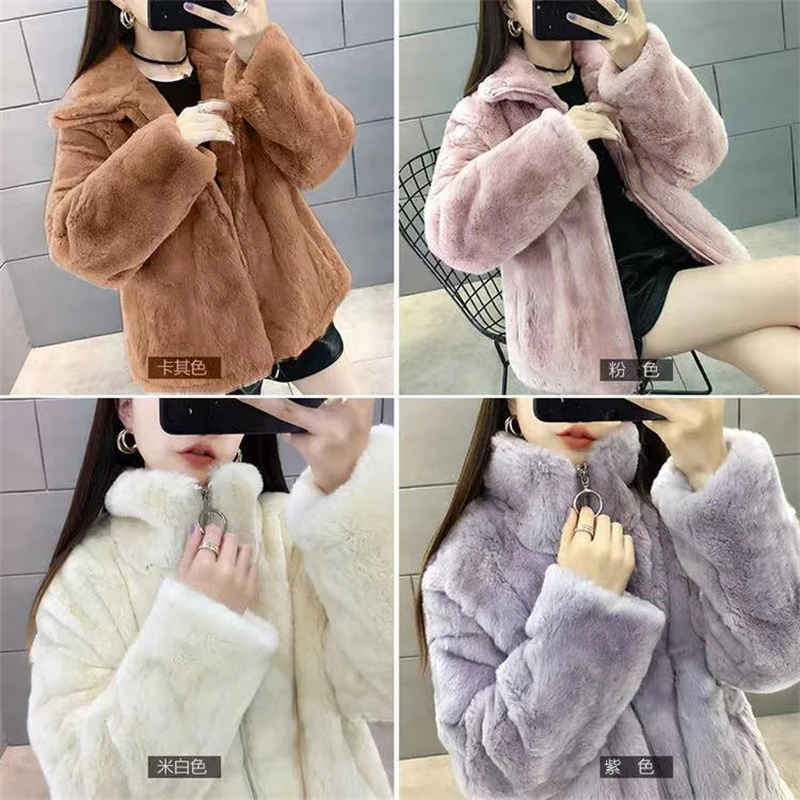 Faux Mink Fur Jacket Women's Winter Warm Short Plush Coat 2022 New Korean Fashion Fluffy Thick Coat Faux Fur Furry Teddy Jacket