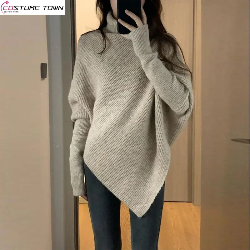 Irregular High-necked Women's Sweater Autumn and Winter 2023 New Korean Version Loose Lazy Style Reduced Age Knitted Top