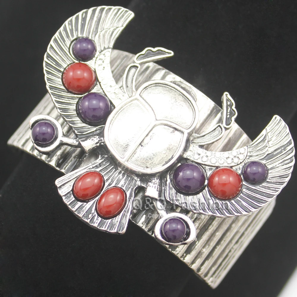 Фото Женский браслет khepri Scarab Beadsa, Большой браслет с крыльями египетского возрождения, манжета, индийская аниме, ювелирные изделия №1