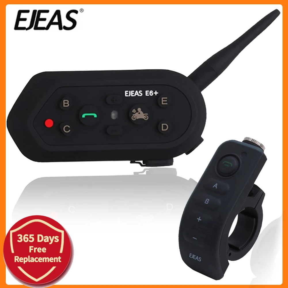 EJEAS E6 Plus 1200M Motorcycle Helmet Bluetooth Intercom Handle Bar Interphone Voice Trigger Remote Control 6 Riders Waterproof