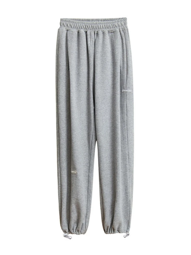 HOUZHOU серые спортивные штаны для бега Женские Мешковатые корейские модные