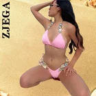 Комплект бикини Zjega, мини-бикини, Блестящий купальный костюм с бриллиантами, бандажный купальник, бикини, женский купальник, бикини, пляжная одежда