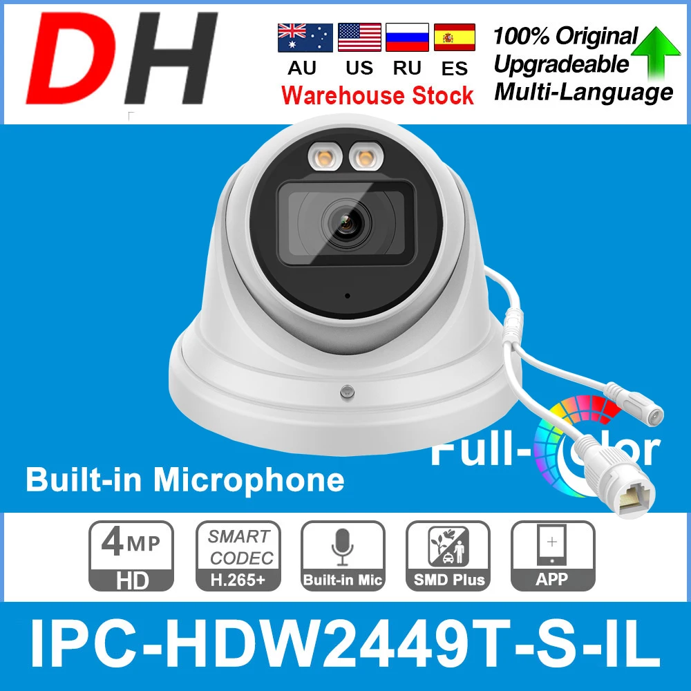 

Наружная IP-камера Dahua 4 МП, HD IPC-HDW2449T-S-IL Sense, полноцветный Встроенный микрофон, видеонаблюдение, безопасность для дома, приложение IPC
