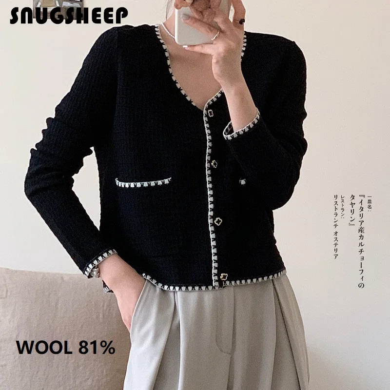 Классический шерстяной кардиган женский топ коричневый свитер вязаное пальто в