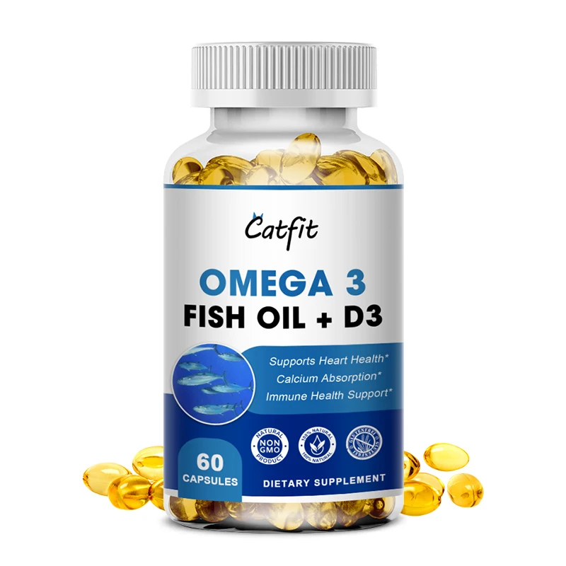 

Catfit Omega 3 Fish Oil Capsules Rich in Vitamin D DHA EPA Fishing Improves Memory Heart Brain Bone Eyes Health Free Shipping