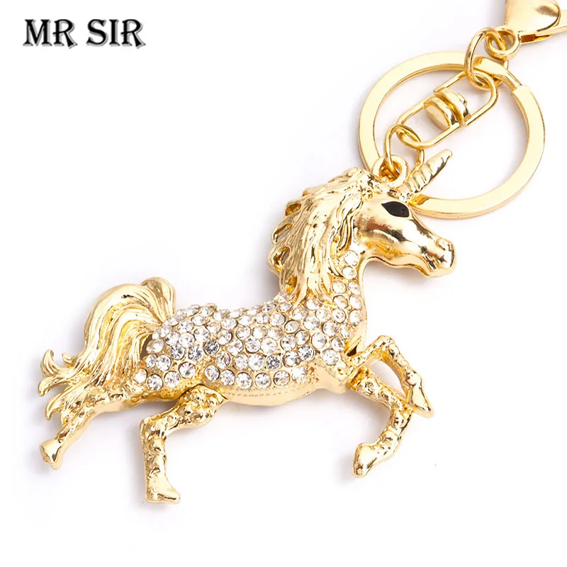 

Crystal Rhinestone Inlaid Unicorn Keychains Cartoon Animal Alloy Pendant Keyrings High Quality Luxury Creative Key Chain Jewelry