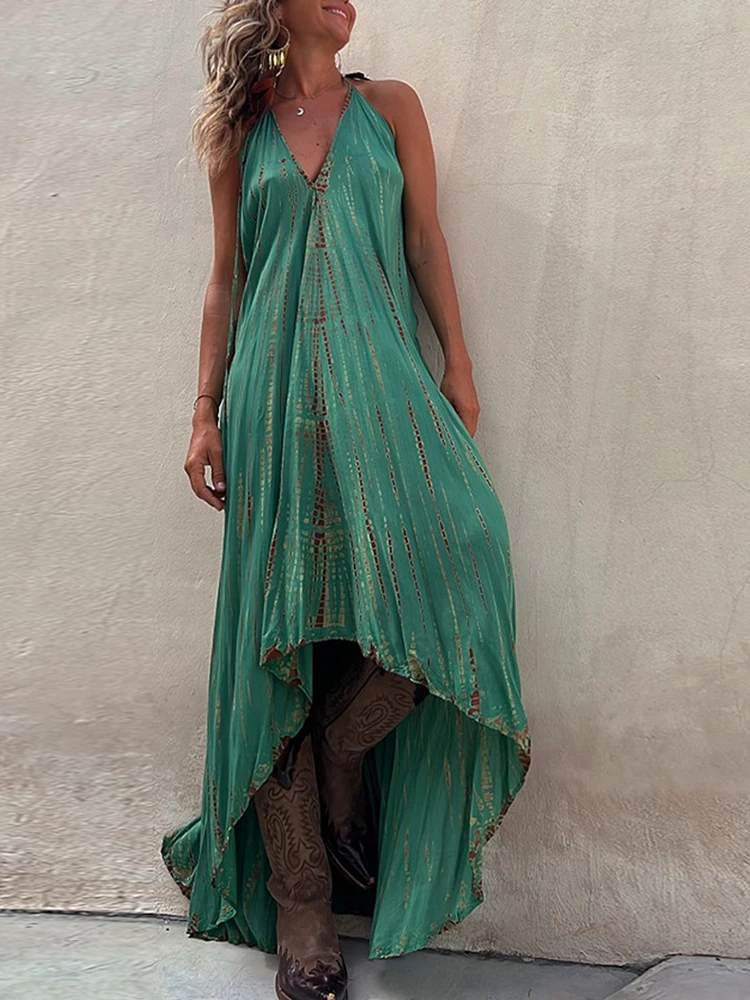 

Женское пляжное платье-макси без рукавов, Свободное длинное летнее платье на тонких бретельках для отпуска