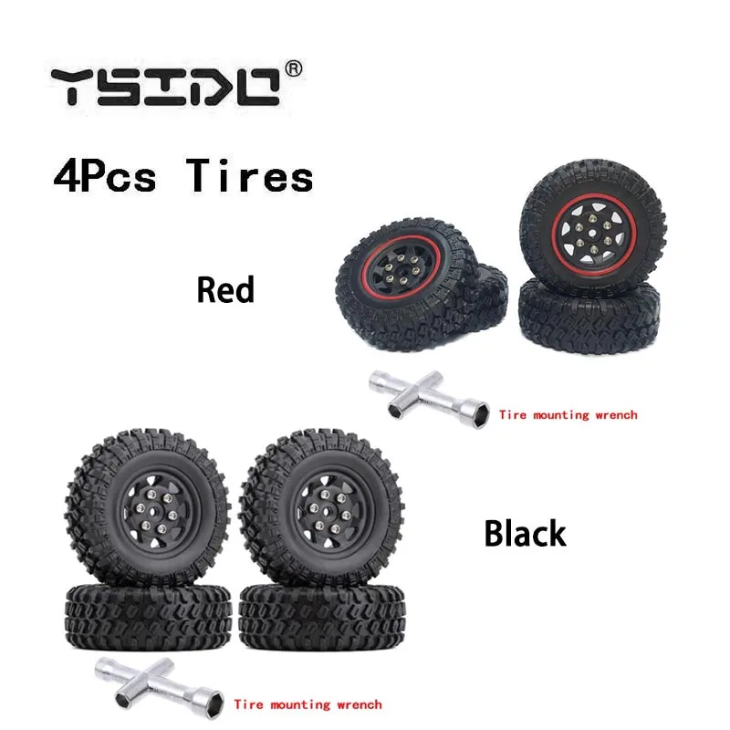 

RC Tire 1/16 Car 49x18mm Wheel Large Tyre for Xiaomi Jimny Rubber Upgrade Part DIY Accessory Mounting Wrench 4Pcs Black Red Rim