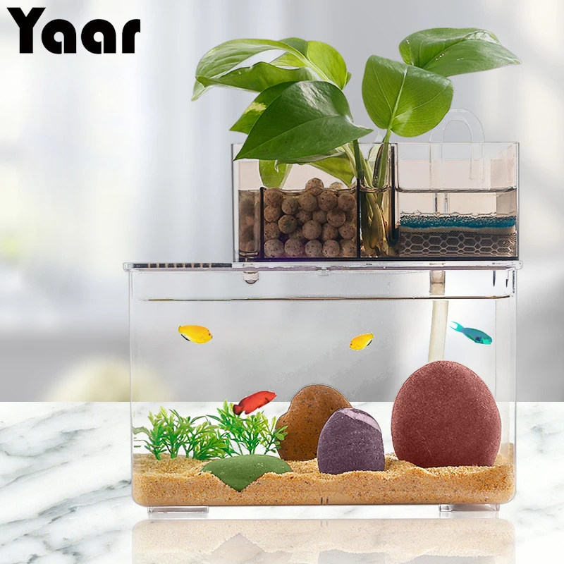 Акриловый мини-аквариум маленький аквариум с двойным фильтром