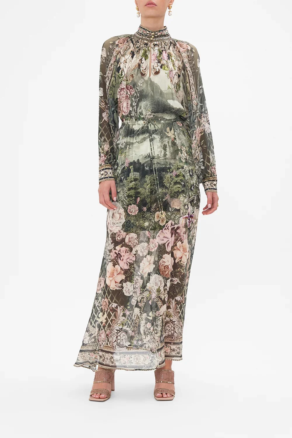 

100% настоящий шелк женский новый элегантный шикарный роскошный подиумный богемный цветочный принт с длинными рукавами-фонариками диагональю