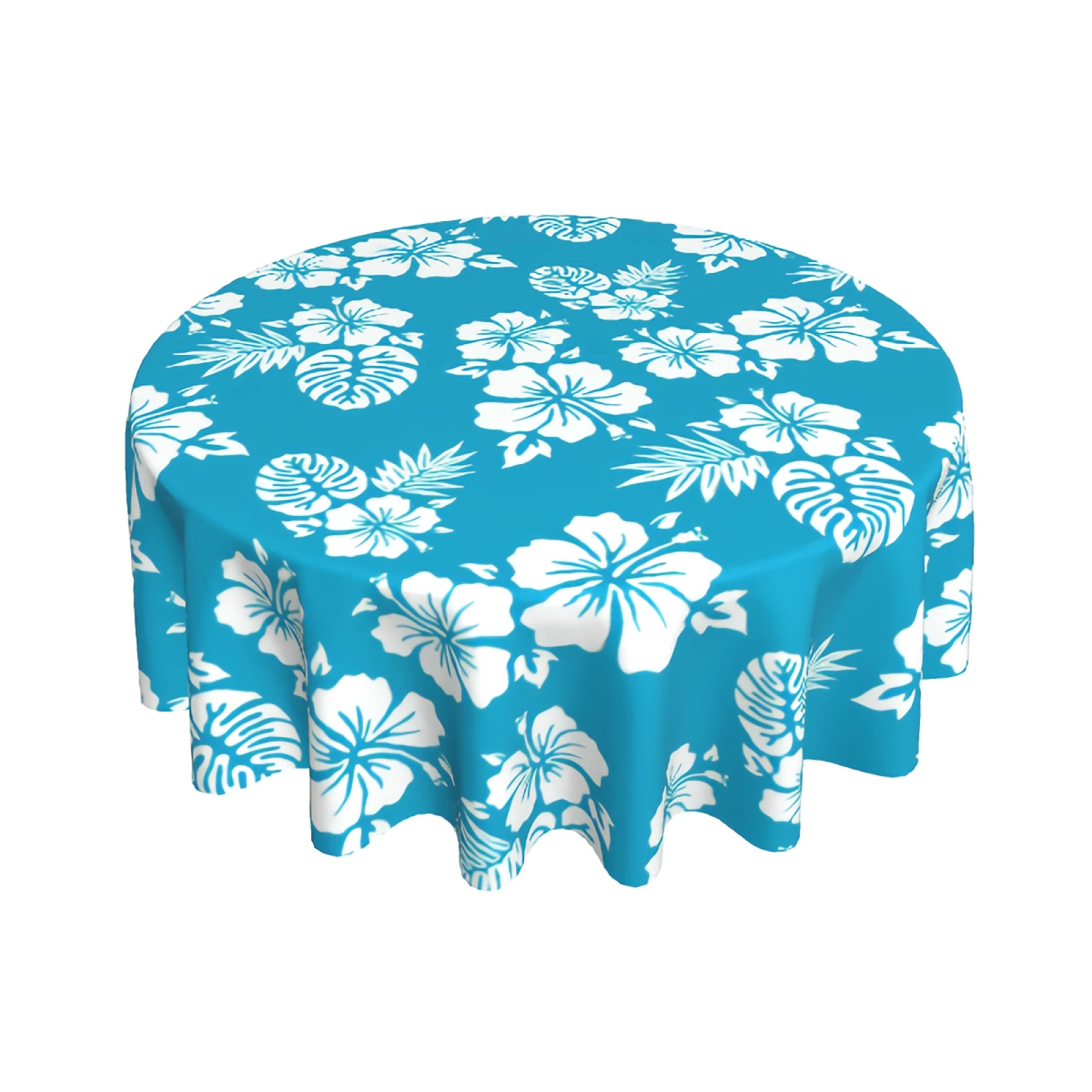 

Hawaiian Flowers Round Tablecloth 60 Inch Tropical Leaves Table Cover Table Cloth with Waterproof Wrinkle Resistant for Home