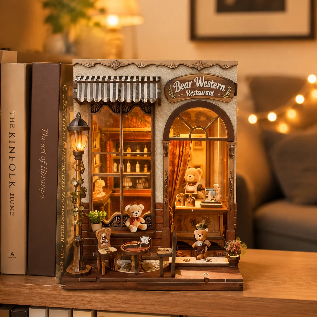 Фото Набор для создания книжного уголка Bear Dessert House: миниатюрный кукольный домик, деревянный 3D-пазл, модель книжной полки, подставки для книг, декор для дома №1