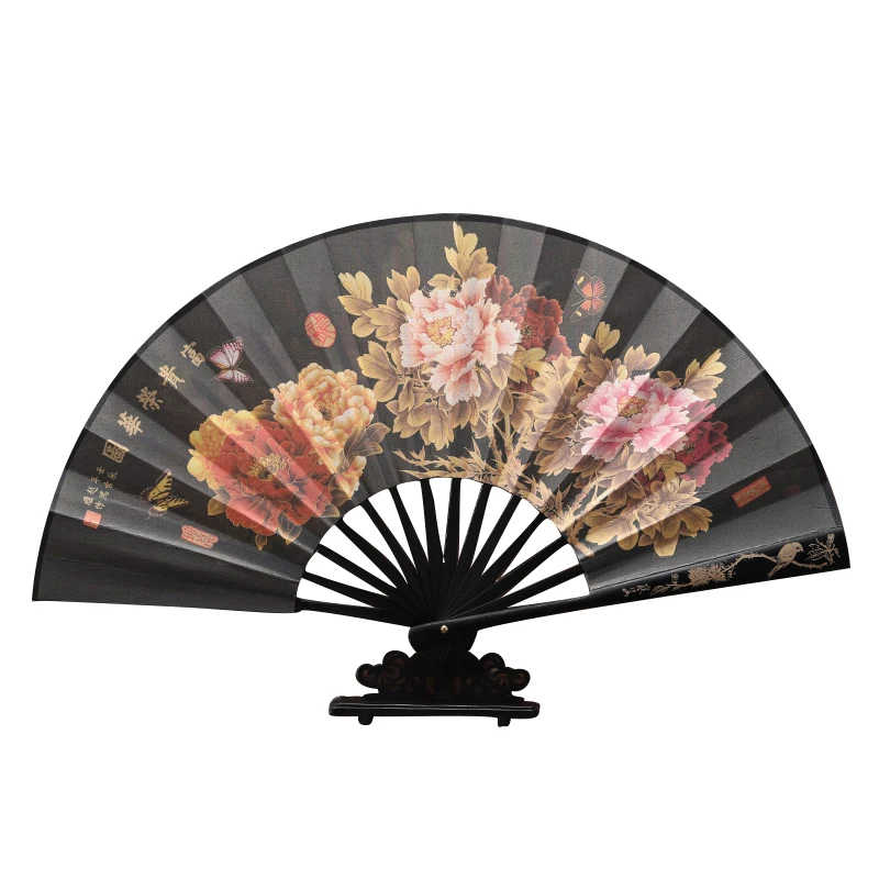 

10.41 inches men's Folding Fan Bamboo Fan Bone Cloth Printed Hand Fan Summer Daily Necessities Home Decor Durable Folding Fan