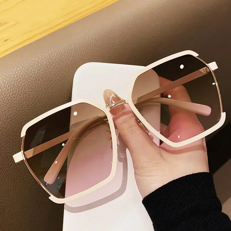 

Polygonal Sunglasses Women Luxury Brand Designer Metal Irregular Glasses Ladies Sun Glasses UV400 Gradient Black