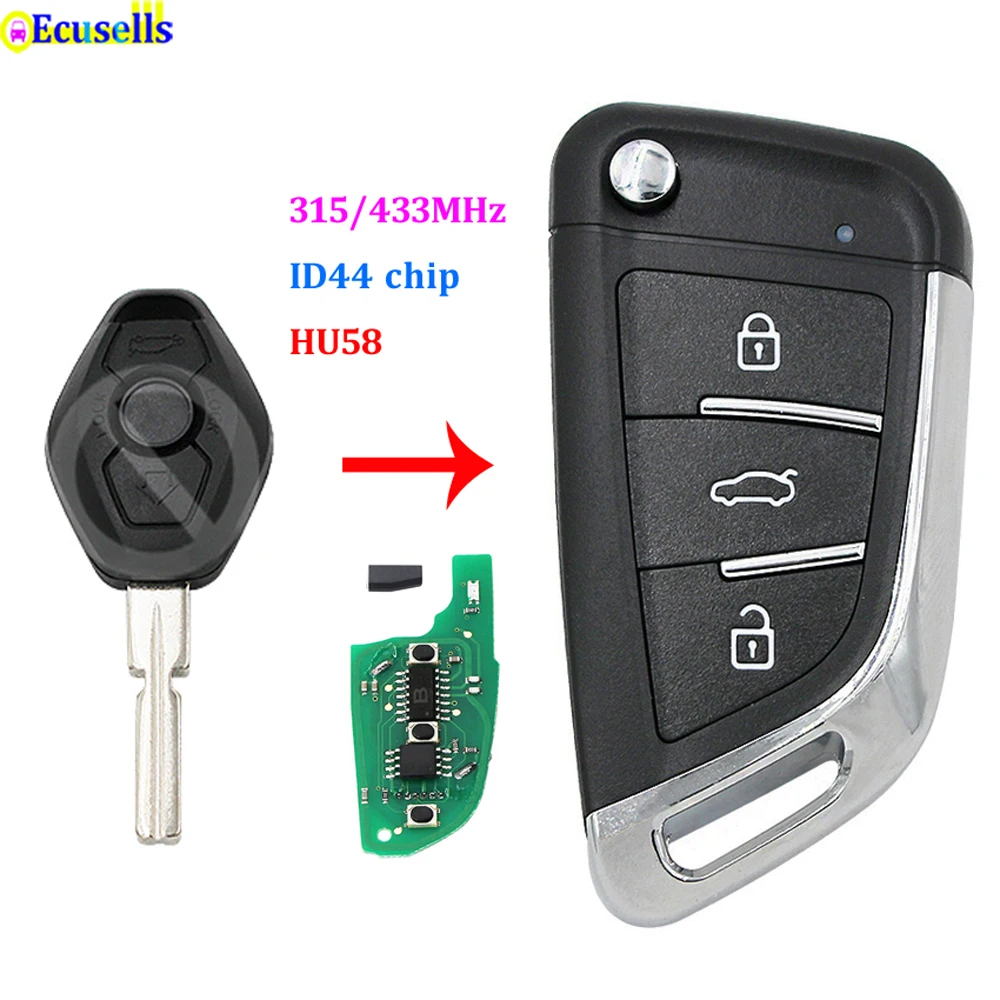 Модифицированный откидной дистанционный ключ 315 МГц или 433 ID44 PCF7935 чип для BMW 1/3/5/7