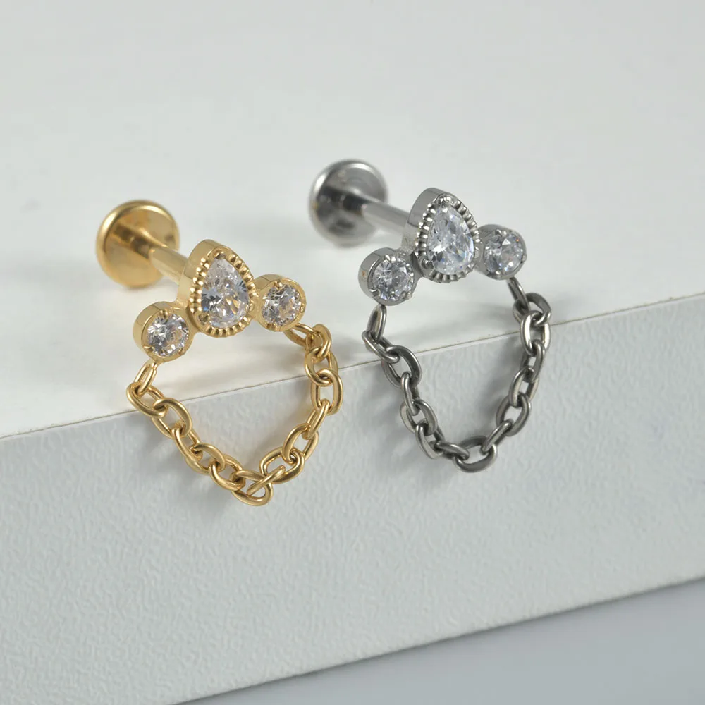 Серьги-гвоздики из титана G23 с фианитом однотонные украшения для пирсинга