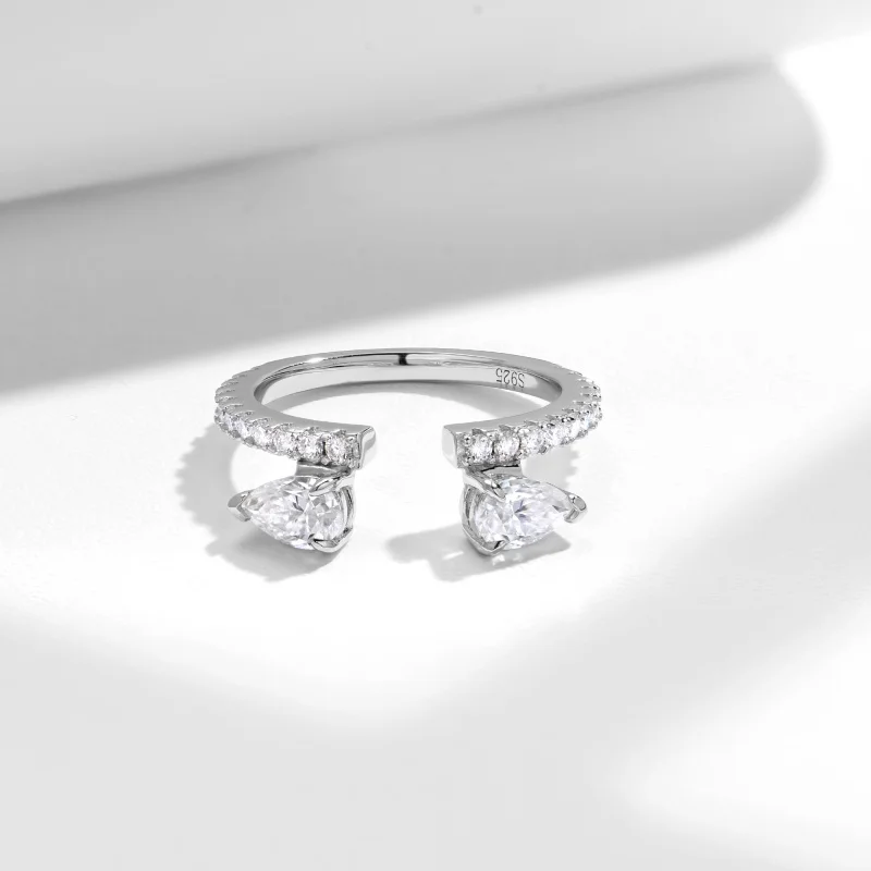 Фото Серебряные обручальные кольца Keep Yes Total 1.37ct 4*6мм с грушевидными муассанитами и бриллиантами для женщин, S925, наборные, в стиле вечности №5