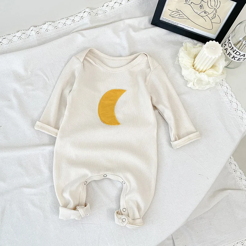 

Korean Version Autumn Baby Romper Long Sleeve Moon Cotton Girl Boy Cute Infantborn Button Jumpsuit Casual Bodysuit 0-12M
