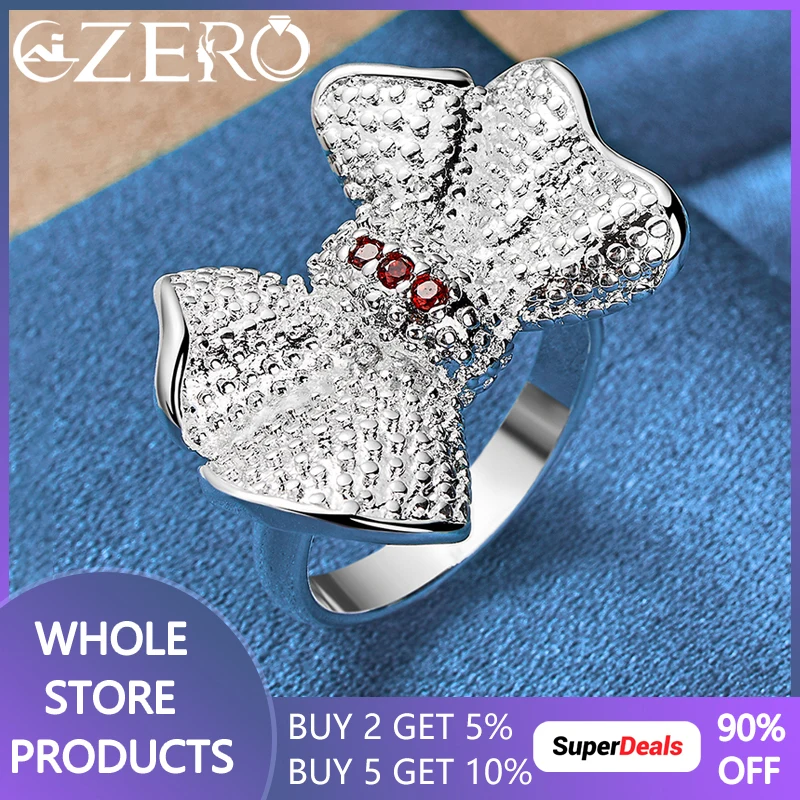 

Original 925 Sterling Silver Red Crystal Bowknot Ring 7-10 Size For Women Wedding Party Engagement Fashion Cute Jewelry Gift