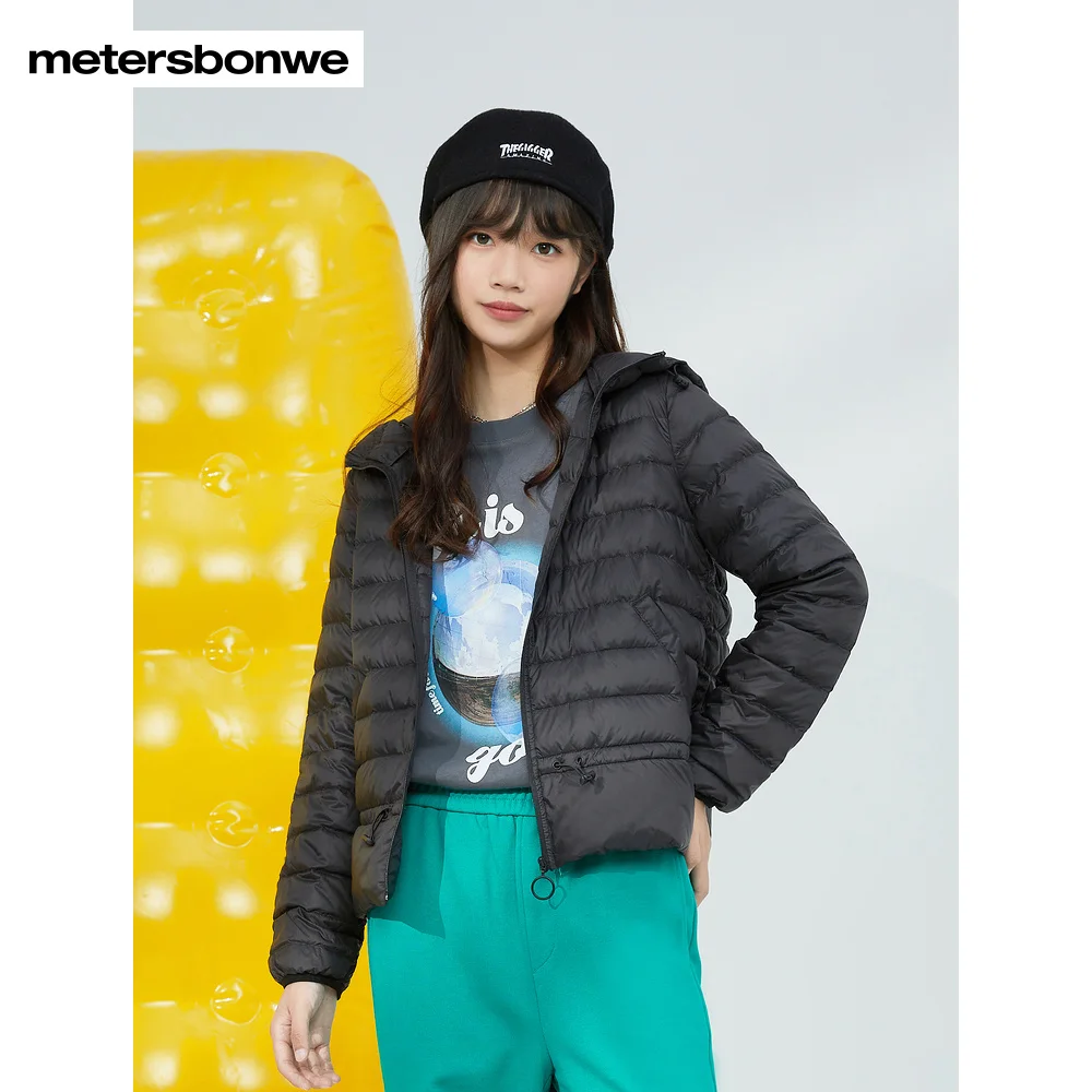 Metersbonwe Ultralight Down Jackets With Hooded Women Fit Basic Winter Warm Wear 90%Duck Down Light Thin  Solid Color Down Coats