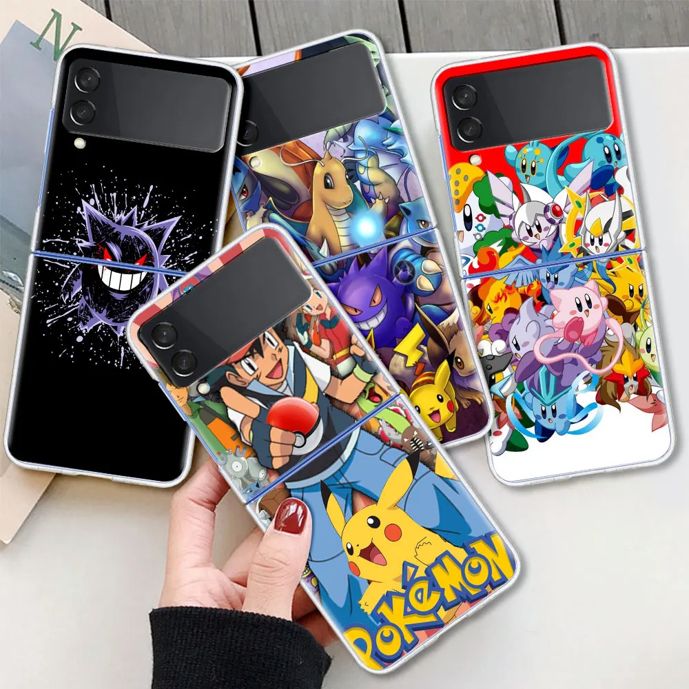 

Pokemon Cartoon Cute Case For Samsung Galaxy Z Flip 3 5G Transparent Hard Cell Phone Cover ZFlip3 Clear PC Luxury Phone Fundas