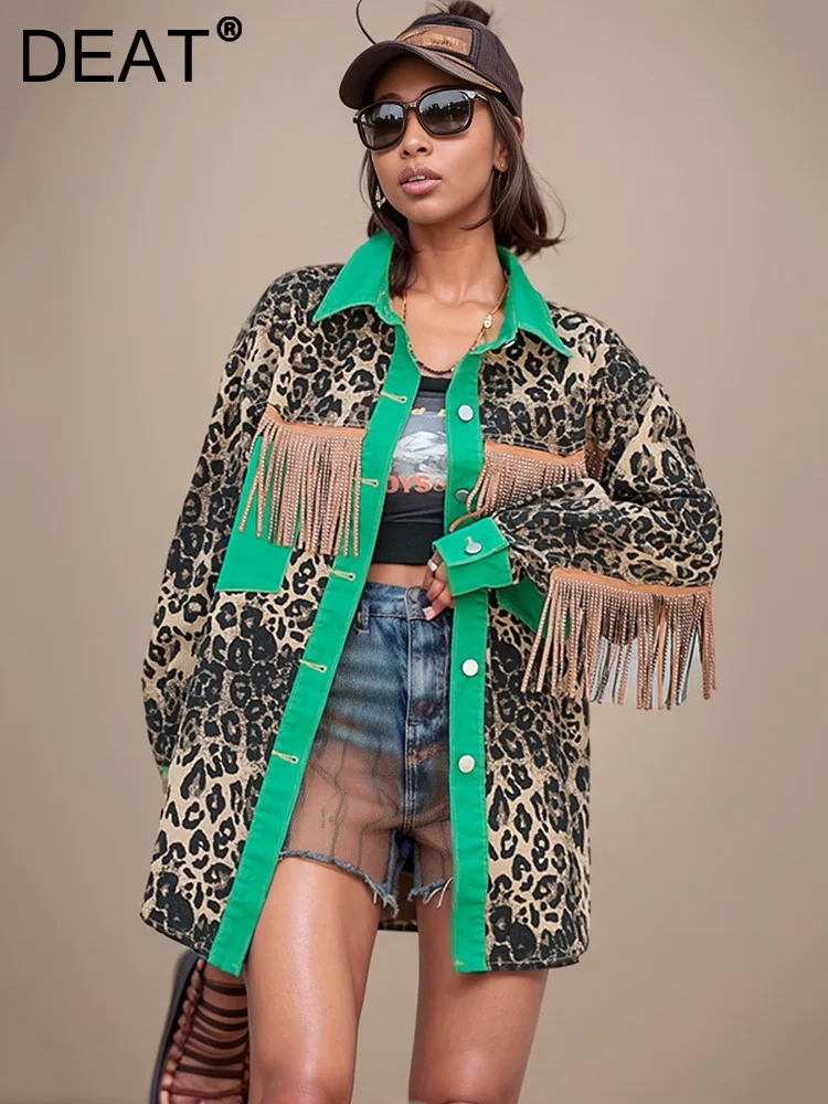 Женская джинсовая рубашка DEAT блузка с длинным рукавом и отложным воротником в