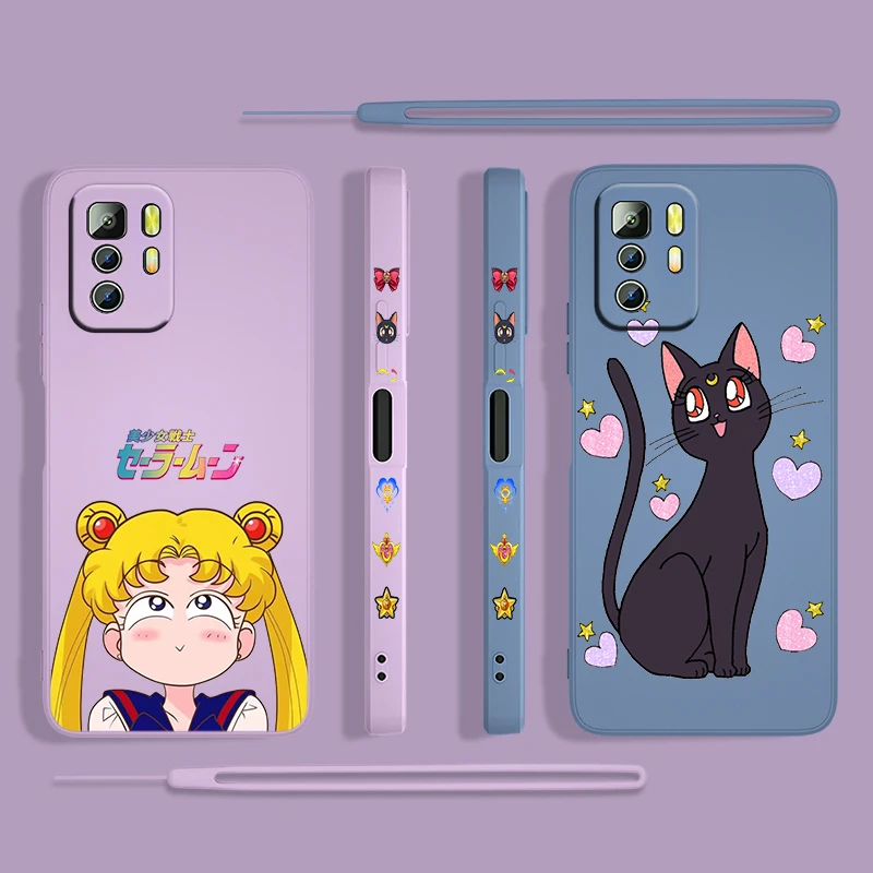 anime hot girl sailor moon for xiaomi redmi note 11 11s 10 10s 9 9s 9t 8 8t 7 5 pro 4g 5g liquid left rope phone case cover capa free global shipping