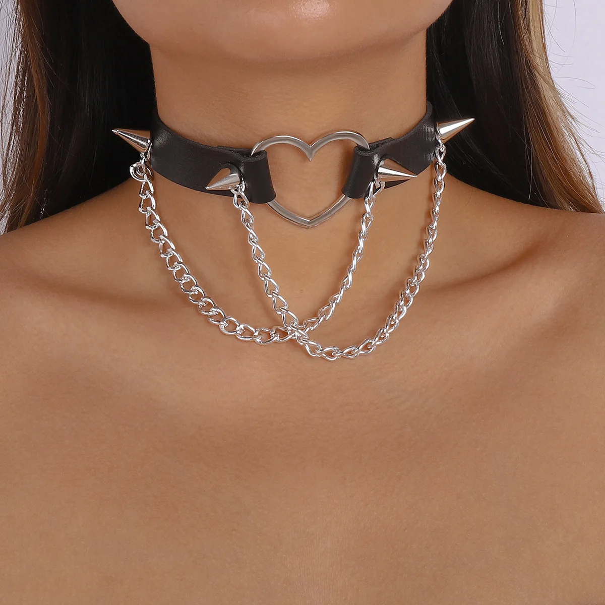 Gothic Chain Choker Neckchain Dark Black Rivet PU Necklace Harajuku Punk Necklace