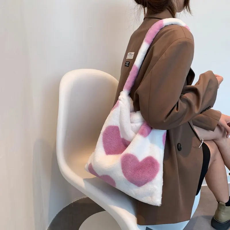 Women Fluffy Shoulder Bag Top-handle Bag Female Autumn Winter Handbag Plush Tote Girls Fashion Shopping Bags Handbags for Women