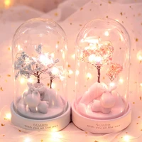 led deer cartoon night light glass resin floral lamps fairy lights bedroom decor lights children baby kids birthday xmas gift