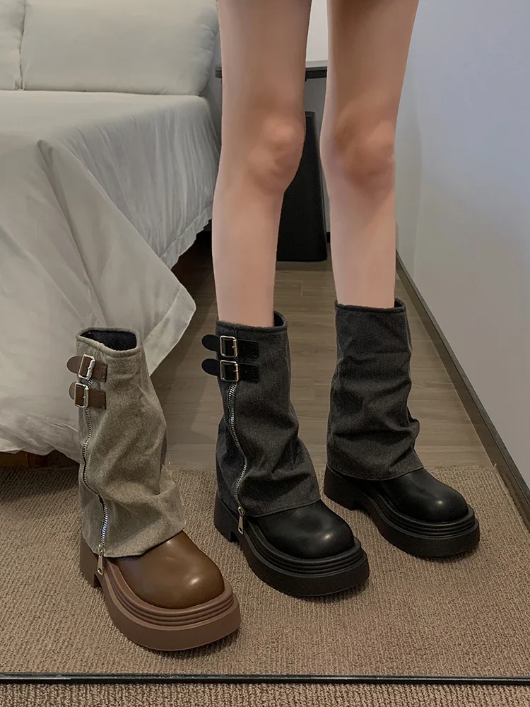 Короткие ботинки для женщин новинка осень-зима 2024 штаны на толстой подошве и