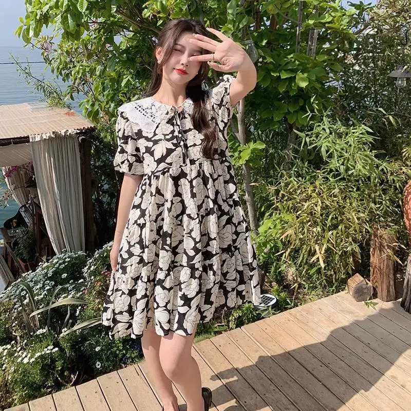 

Ажурное кружевное платье для беременных с круглым воротником и рисунком летнее милое платье для беременных с цветочным рисунком