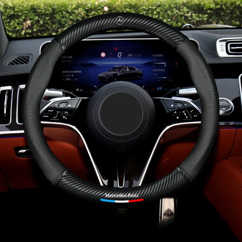 

3D Embossing Carbon Fiber Leather Car Steering Wheel Cover For Mercedes Benz W176 W205 W213 W222 W223 W247 B C E S Car Interior