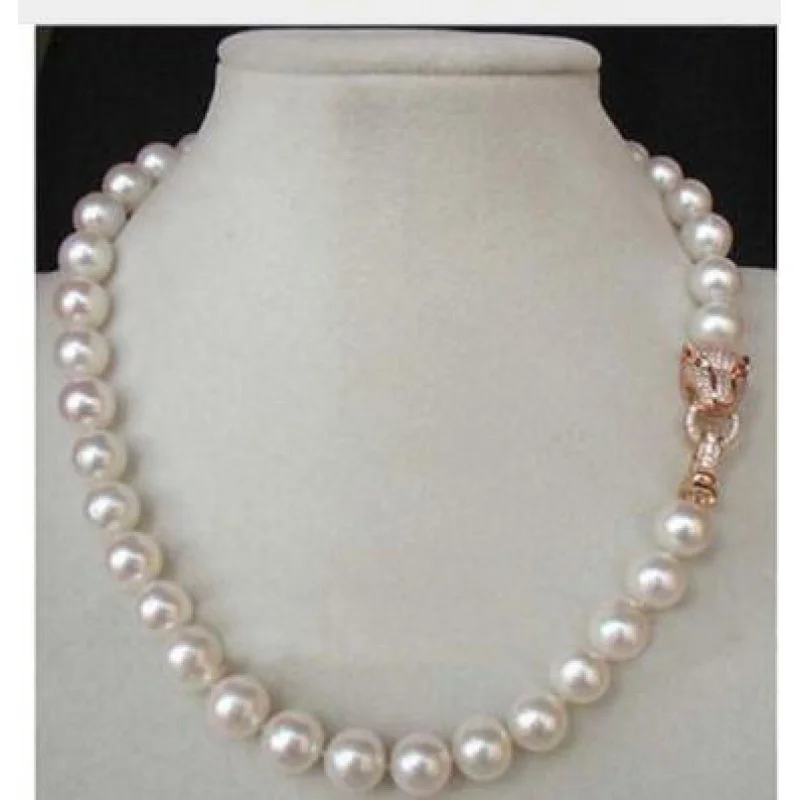 

Wonderful! 18inch 10MM WHITE SOUTH SEA SHELL AKOYA PEARL NECKLACE Leopard clasp