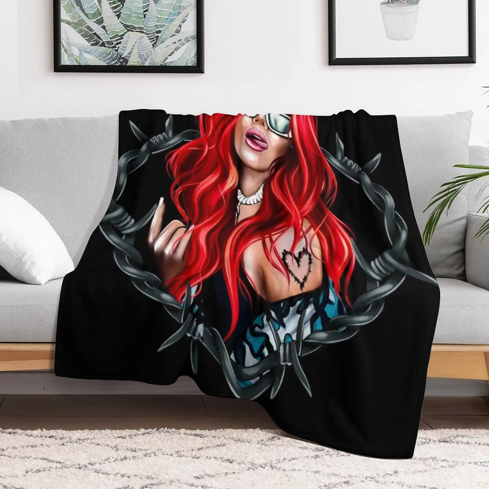 Karol g Bichota и татуировка сердца red Bare Wire Heart новый образ с красными волосами Il Throw Blanket