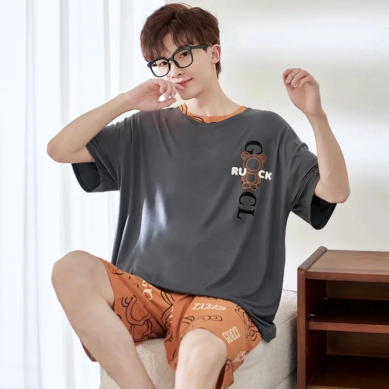 

Summer Mens Pajamas Set Casual Short Sleeve Sleepwear Anime Pijama Hombre Modal Cotton Nightgown Fashion Pyjama 3XL