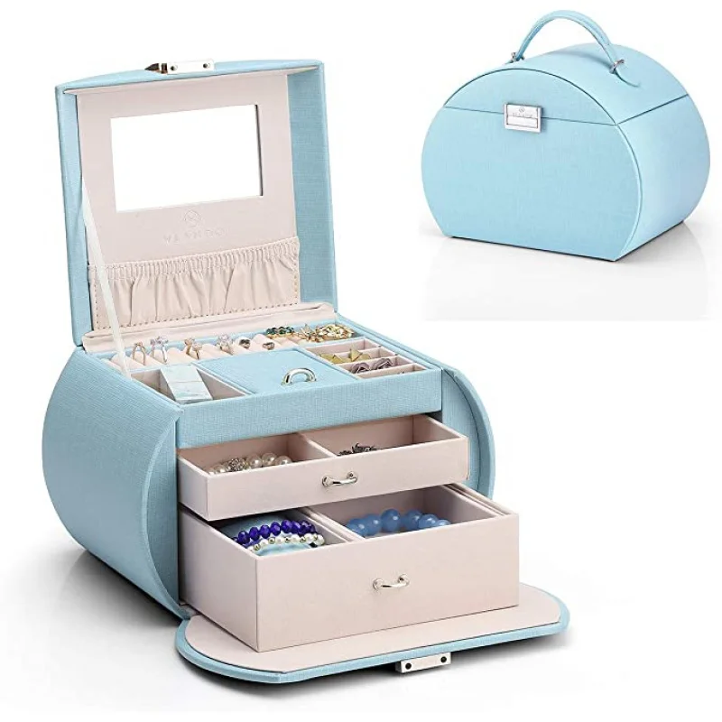 Jewelry Box Princess Wooden Jewelry Box Large Capacity Multi-Layer with Lock Earrings/Stud Earrings Necklace Storage Box