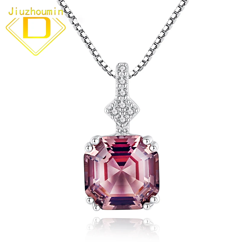 

Luxury Pink Morganite Gemstone Pendant for Women Solid 925 Sterling Silver Squar White Stone Necklace for Engagement With Chain