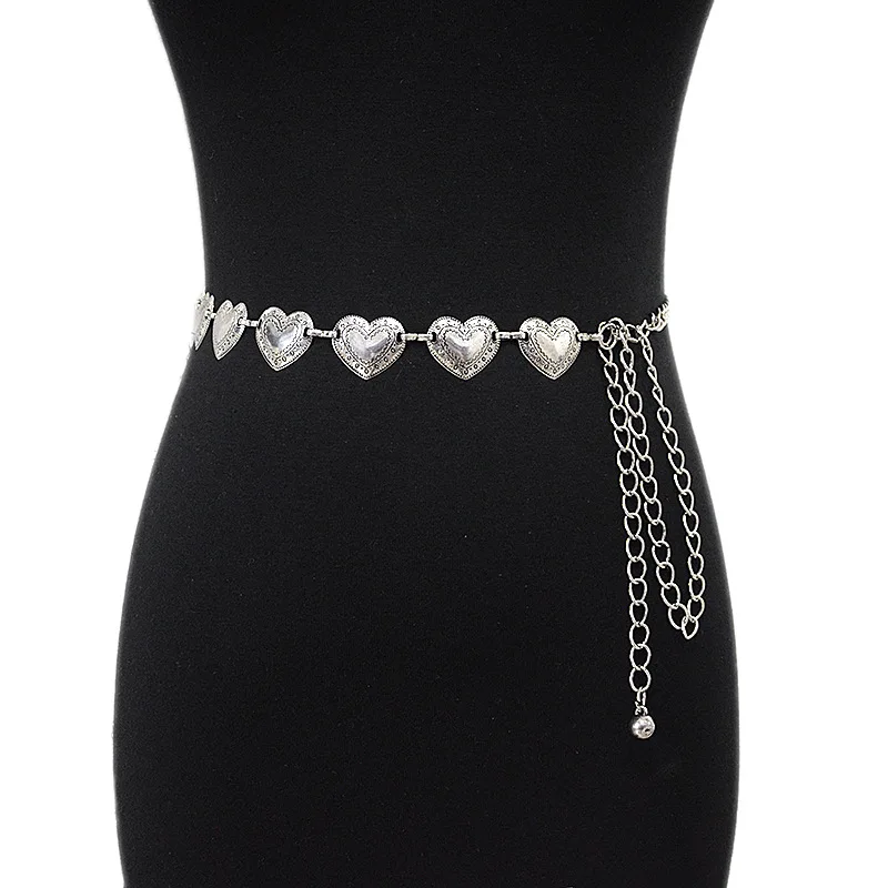 

Unique Heart Metal Belt Women Fashion Love Chain Belts Female Jeans Dress Waistband Elegant Versatile Golden Chains Alloy Belt