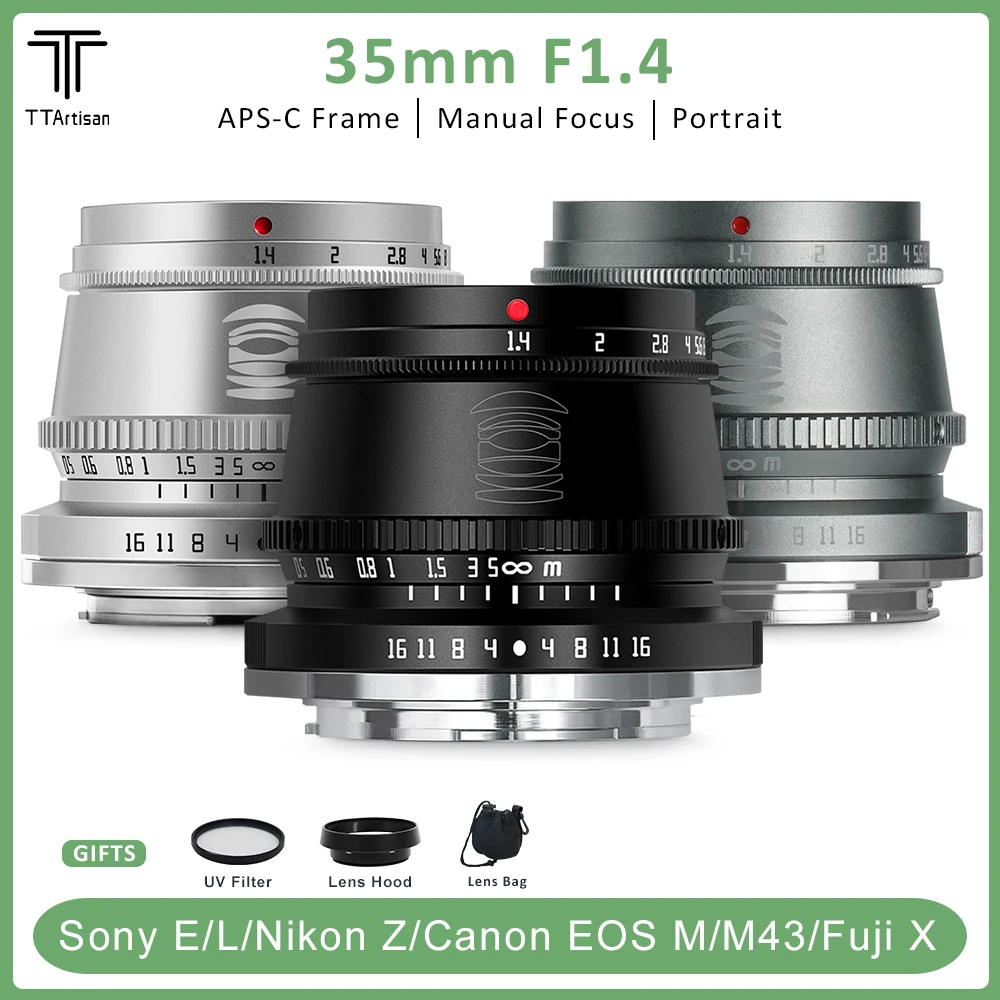 TTArtisan 35mm F1.4 APS-C Manual Focus Lens for Sony E Mount / Fujifilm M4/3 Cameras A6400 X-T4 X-T3 X-T30 NIKON Z50 - купить по