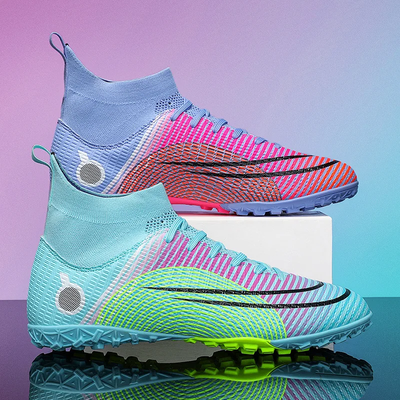 High top men's soccer shoes short spikes indoor soccer training shoes long spikes grass non-slip athletic sneakers